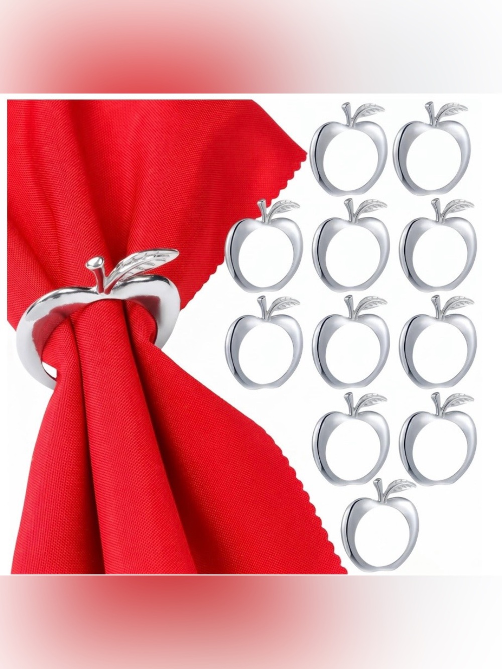 Apple-Shaped Napkin Rings - SILVER (12-count)